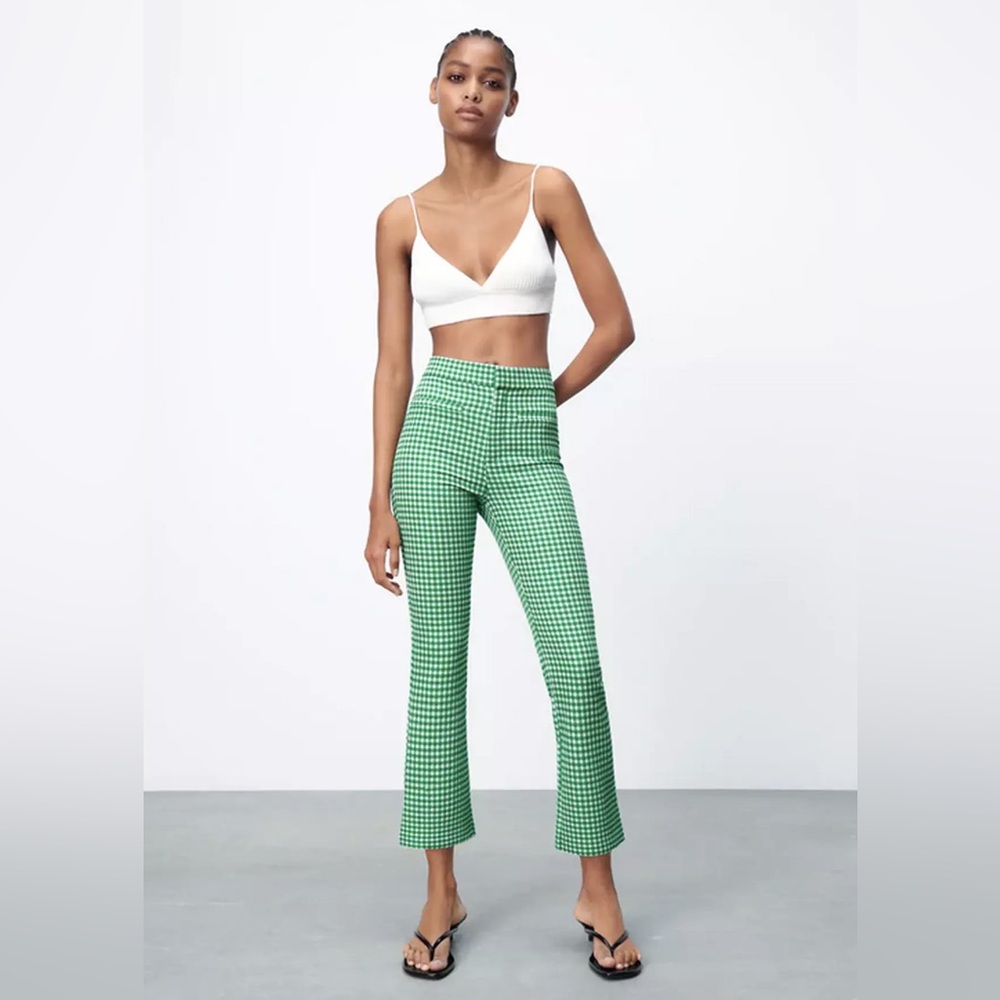 Zara Green Vichy Flare Pants